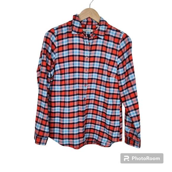 Orvis Tops - Orvis Blue Orange Plaid Long Sleeve Button Down Shirt Top Sz S
